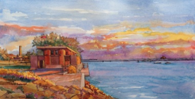 FLWright.Fontana Boathouse at Sunset.web